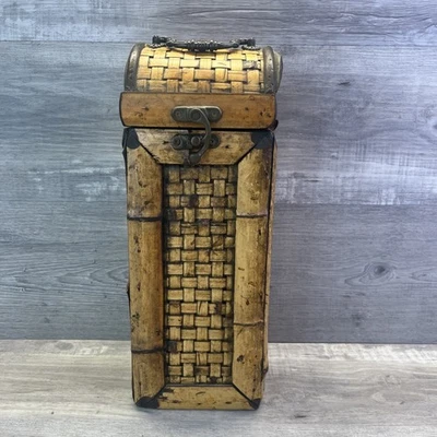 Estuche portador de carrito de madera de vino hecho a mano de bambú tres manos corp caja de regalo vintage Foto 1 de 4