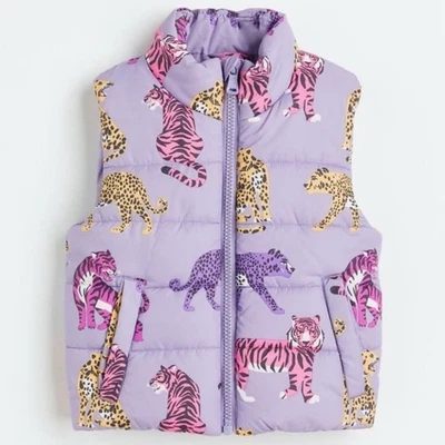Жилет пуховик H&M с тигровым принтом сиренево-фиолетовый 3/4 т - Изображение 1 из 4