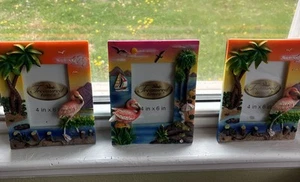 Flamingo Picture Frames(3) Resin 4X6 Beach Tropical Colorful Designs - Picture 1 of 5