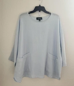 Jones & Co Tunic Shirt Womens 2X Baby Blue Gauzy Double Cloth Pockets Lagenlook - Picture 1 of 8