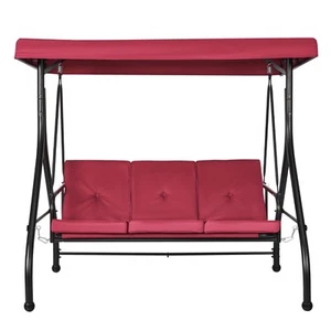 3-Seat Patio Swing Chair Converting Canopy Swing with Canopy Burgundy - Picture 1 of 12