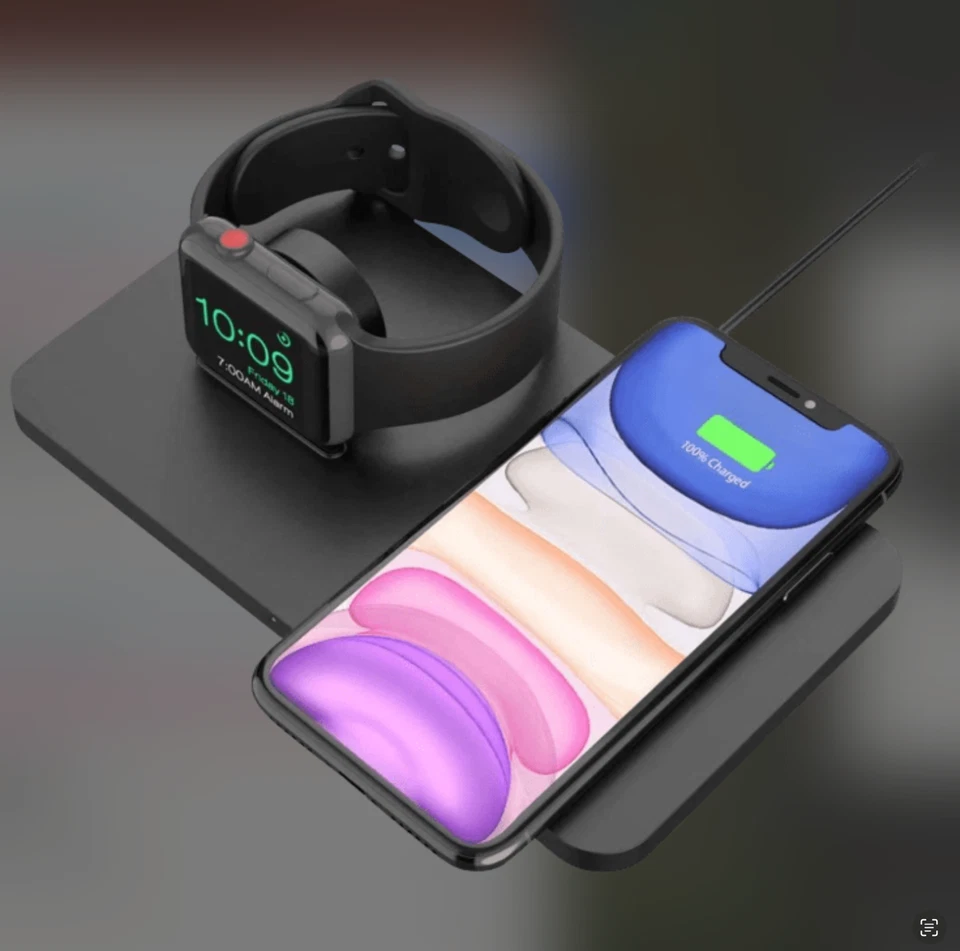 Seneo 2 en 1 Doble Almohadilla de Carga Inalámbrica Soporte Base de Reloj para iPhone iWatch Foto 1 de 3