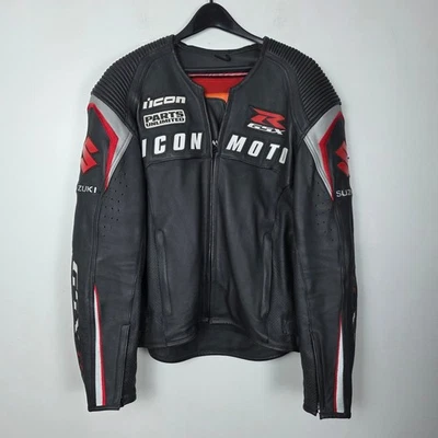 Chaqueta acolchada de carreras Suzuki Icon Moto GSX-R de cuero negra automática para motocicletas Foto 1 de 4