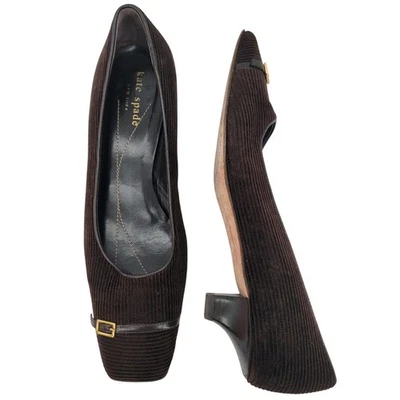 Kate Spade New York Talla 6.5M Vintage Gatito Tacones Pana Marrón Planos Tacón Bajo Foto 1 de 4