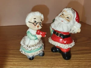 Borde de espagueti Lefton vintage Santa & Mrs. Coctelera de sal y pimienta Clause Japón - Imagen 1 de 17