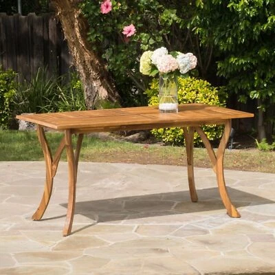 Hestia Teak Finish Acacia Wood Rectangular Dining Table - Image 1 of 4