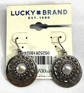 Lucky Brand Drop Earrings Pearl/Silver Colored NWT - Picture 1 of 4
