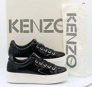 KENZO BASKET K LACE WOMENS BLACK PATENT PLATFORM SNEAKER TRAINERS RP £235 C