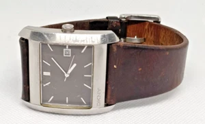 DKNY Men's Stainless Steel Genuine Leather Strap Quartz Watch WORKING - Picture 1 of 8