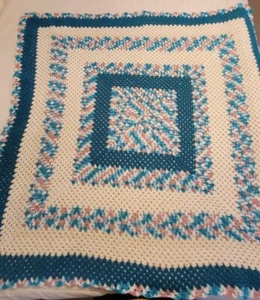 Crochet Square Afghan Lap Blanket Throw Multi Color Blue 62"x62" Handmade Vtg - Bild 1 von 2