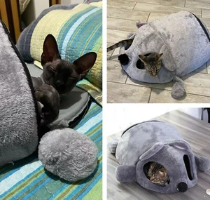 Pet House Dog Bed For Small Animals Cats Non Slip Waterproof Mouse Gray Cave - Picture 1 of 12