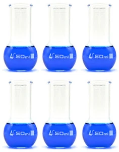 50ml Boiling Flask (Pack of 6), Florence, Flat Bottom Borosilicate, Wide Neck - Picture 1 of 2