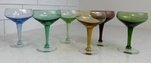 Vintage Set of 6 Assorted Colors to Clear Champagne Coupe Cocktail Glasses - Picture 1 of 16