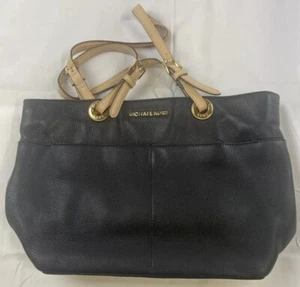 Michael Kors Bedford Medium Pocket Pebble Leather Tote Shoulder Bag Black - Picture 1 of 16
