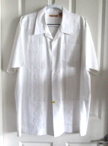 The Havanera Co. Men XXL Tall White Embroidered Short Sleeve Lounge Shirt - Picture 1 of 8