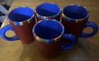Set of 4 Dansk Caribe-Antigua Striped Red Blue Green Hand Painted Coffee Mugs