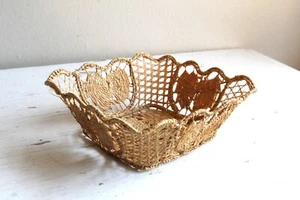 Hand Woven Sisal Needlewoven Basket Bowl Pierced Pristine Neat Lacy Delicate - Picture 1 of 6