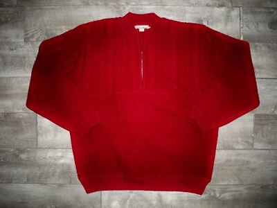 LL Bean Wool 1/4 Zip Chunky Cable Wool Fisherman Sweater Large Red Adult Vintage - Image 1 of 4