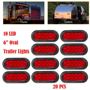 20 Red 6" Oval Trailer Lights 10 LED Stop Turn Tail Truck Sealed Grommet Plug - Picture 1 of 11