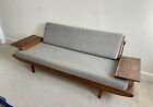 1960'S Vintage Toothill Wentworth Afromosia Sofa Daybed Blue Wool Teak & Copper