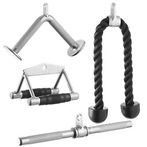 Cable LAT Pulldown Attachment Set w/ Tricep Rope, Double D, Straight Bar, V Bar - Picture 1 of 6