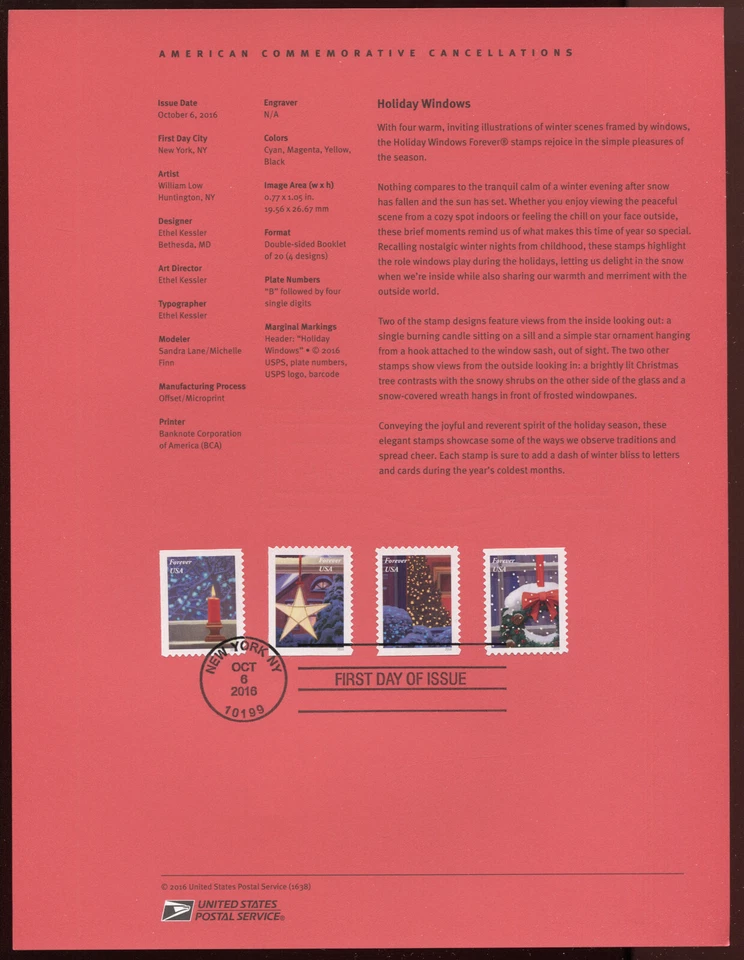 #5145-48 Forever Stamps Holiday Window Views USPS #1638 Souvenir Page FDC - Image 1 of 1