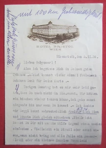Orig. Korrespondenz Werbung Brief Tourismus Tourism Hotel Bristol Wien 1934 - Bild 1 von 8