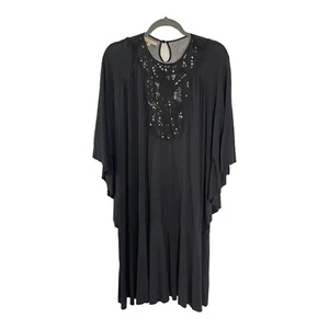 Lerario Beatriz Size S Black Jersey Draped Kaftan Dress Stretch Sequin Flutter - Picture 1 of 8