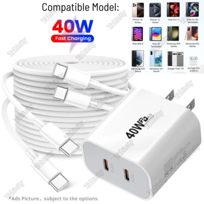  40W USB C Fast Charger PD USB C Type C Cable Power Adapter For iPhone 15 16 Pro - Image 1 of 4