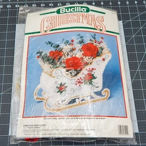 Bucilla Christmas Rose Sleigh Needlepoint Kit 1990 Plastic Canvas 61141 Vintage - Picture 1 of 4