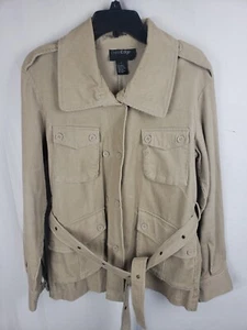 Outer Edge Corduroy Tan Women’s Long Sleeve Button Up Jacket with Belt Sz L - Picture 1 of 10
