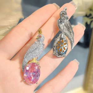 Spilla collana argento donna ciondolo pietra preziosa topazio rosa design uccellino 2 usi - Foto 1 di 6