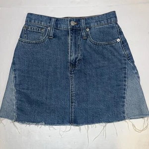 Falda Madewell Para Mujer Talla 23 Azul Jean Denim Rígido Línea A Dobladillo Crudo Mini - Imagen 1 de 5
