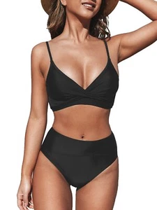 Women's High Waisted Bikini Set Twist Front V Neck Adjustable Two Piece - Picture 1 of 5