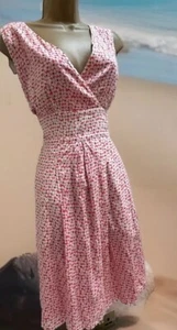 KEW Jigsaw 100% Cotton Coral Floral Printed Fit & Flare Sleeveless Dress UK 8 - Picture 1 of 15