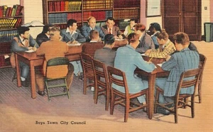 City Council Meeting Father Flanagan Boys Town Omaha , NE 1930's Postcard - Picture 1 of 2