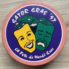 LOUISIANA ICEGATORS ECHL HOCKEY PUCK 1997 GATOR GRAS MARDI GRAS MADE IN USA 🇺🇸