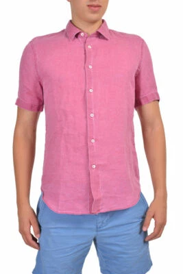 Camisa con botones Malo rosa 100 % lino manga corta para hombre EE. UU. 15,75 16 16,5 17 Foto 1 de 4