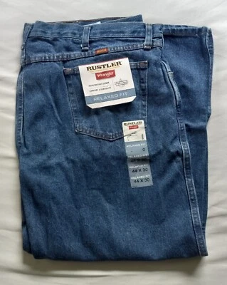 NWT Wrangler Rustler Men 44x30 Relaxed Fit Straight Leg Heavyweight Denim Jeans  - Image 1 of 4