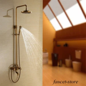 8'' Rainfall Shower Faucet Set Antique Brass Round Head Wall Mount Mixer Tub Tap - Picture 1 of 10