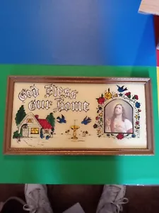 Gott segne unser Zuhause Jesus Folienkunst Wandrahmen hängendes religiöses Dekor - Bild 1 von 1