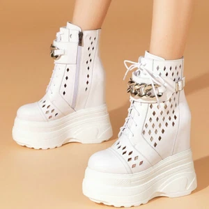 Big Size Sneakers Women's Leather High Heel Sandals Wedges Pumps Plus Size Shoes - Picture 1 of 16