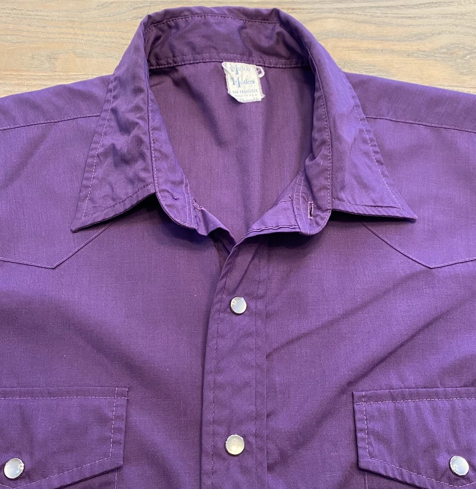 VTG Malco Modes San Fran Purple Western Pearl Snap Shirt Mens 16.5 33 USA Made - Image 1 of 4
