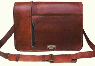 Hombres Cartera Laptop Escuela Maletín Bolso 15" Cuero Vintage Mensajero Hombro  Foto 1 de 4