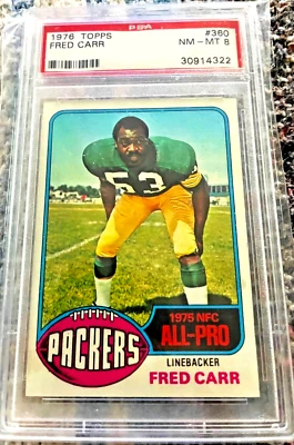 1976 Topps #360 Fred Carr PSA 8 NM-MINT - Vibrant SHARP Vintage Beauty! Packers - Image 1 of 2