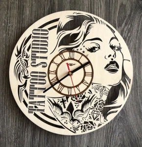 TATTOO STUDIO Wall Clock Wall Art Silent Clock Wooden Unique Modern CL-0270 - Picture 1 of 5