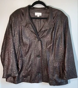 Erin London Womens 1X Jacket Brown Textured Design Lined Plus Size Button Coat - Picture 1 of 4