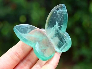 2,3" Natürlicher Grüner Fluorit Butterly Kristall Butterly Schnitzerei Reiki Heilung Geschenk 1x - Bild 1 von 10