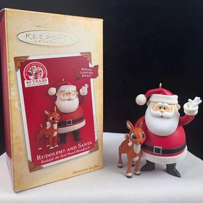 RUDOLPH & SANTA - 2004 Hallmark Keepsake Ornament - 40 Years - NEW - Image 1 of 4