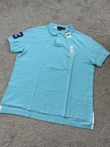 Neu mit Etikett Polo Ralph Lauren Big Pony SS Custom Fit Poloshirt für Herren blau Gr. XL - Bild 1 von 9